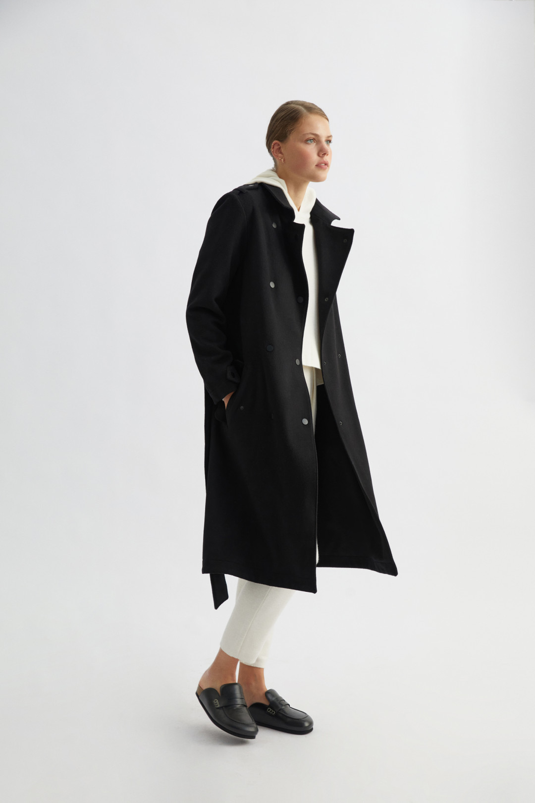 Black Wool Belted Trench Coat by  on curated-crowd.com