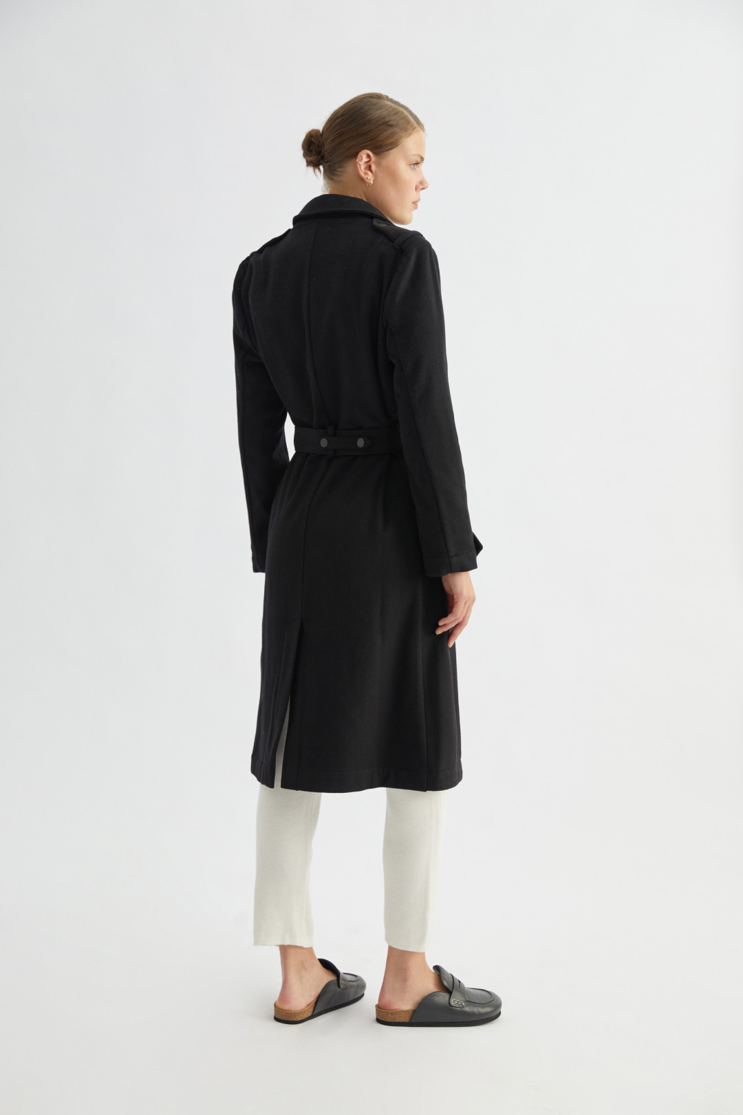 Black Wool Belted Trench Coat by  on curated-crowd.com