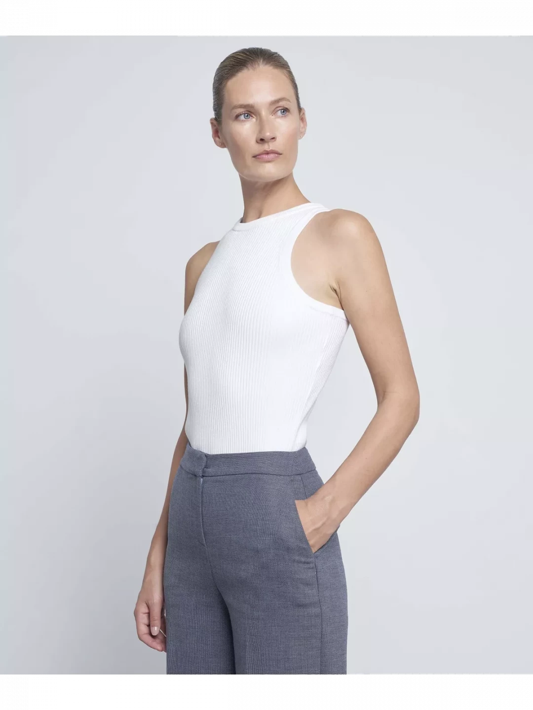 Cotton Jersey Mix Ribbed Knitted Tank Top by  on curated-crowd.com
