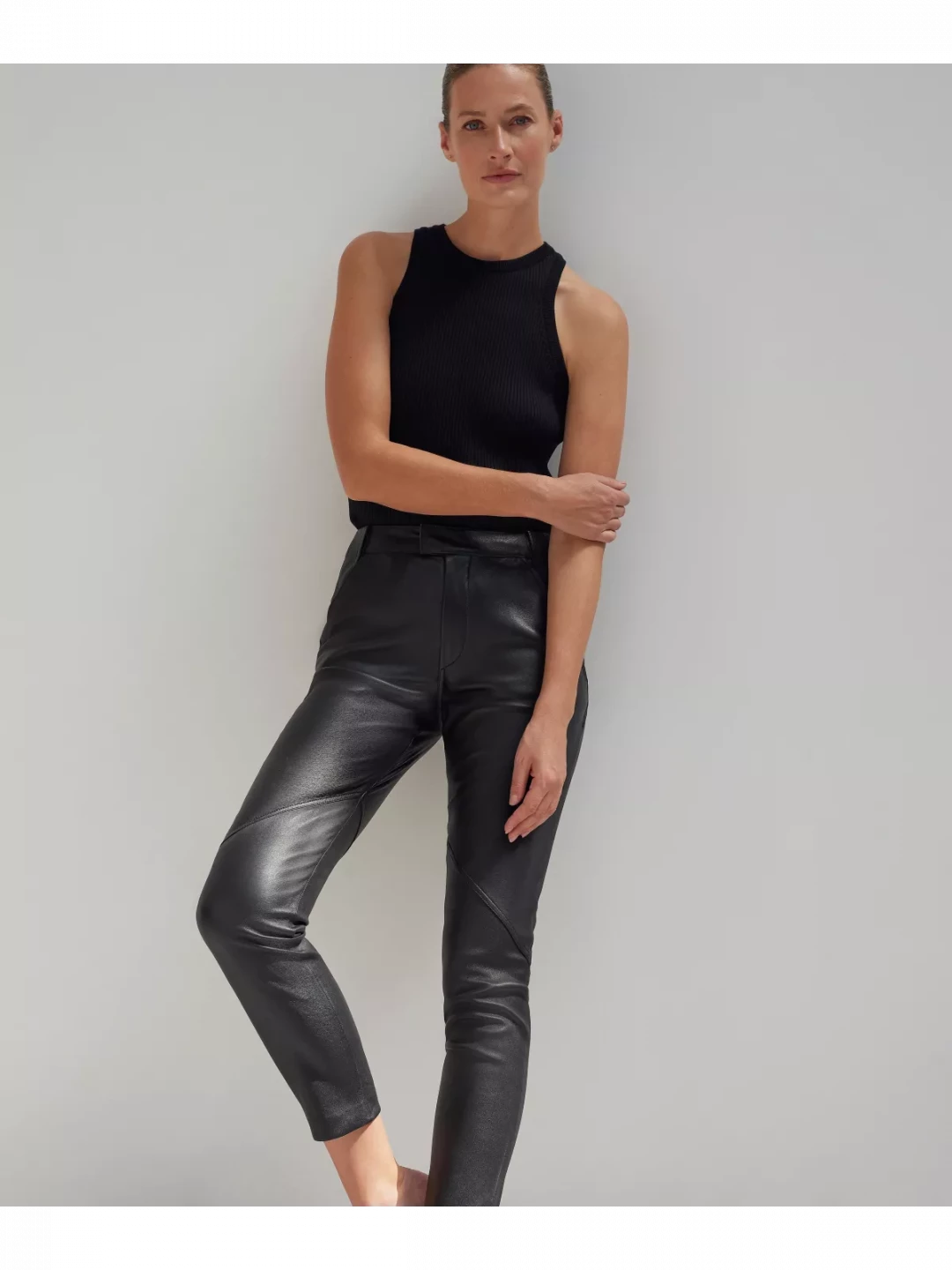 Leather Trousers With Stitch Detail by  on curated-crowd.com