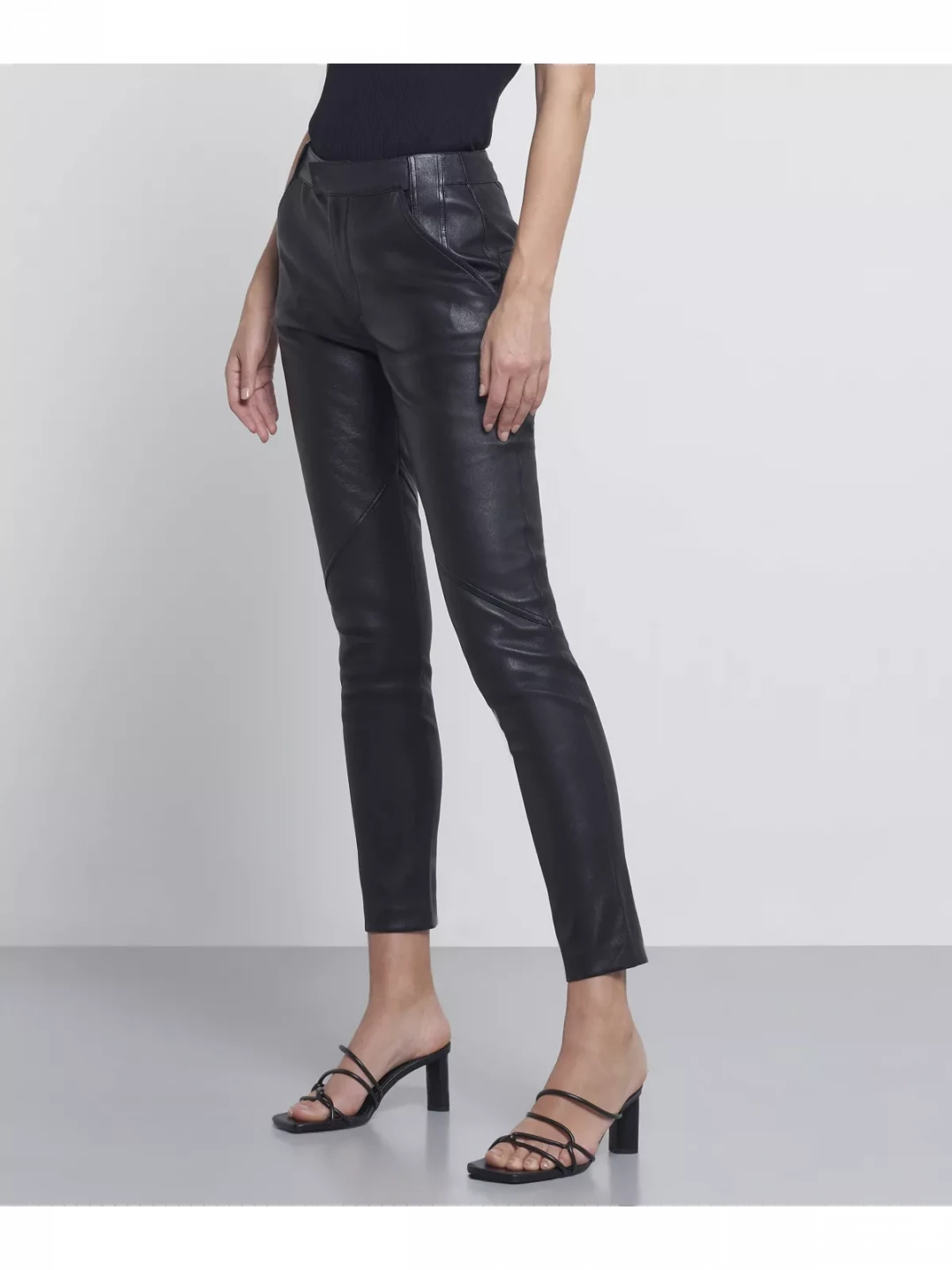 Leather Trousers With Stitch Detail by  on curated-crowd.com