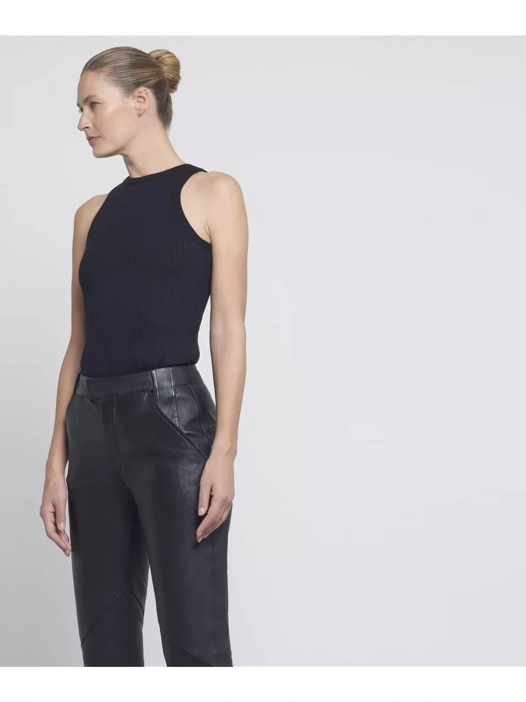 Leather Trousers With Stitch Detail by  on curated-crowd.com