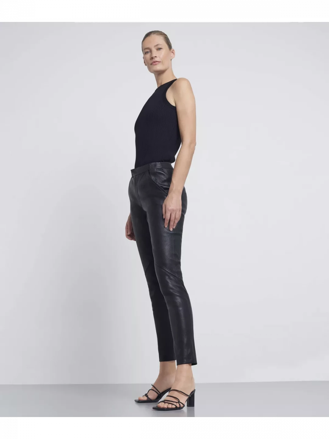 Leather Trousers With Stitch Detail by  on curated-crowd.com