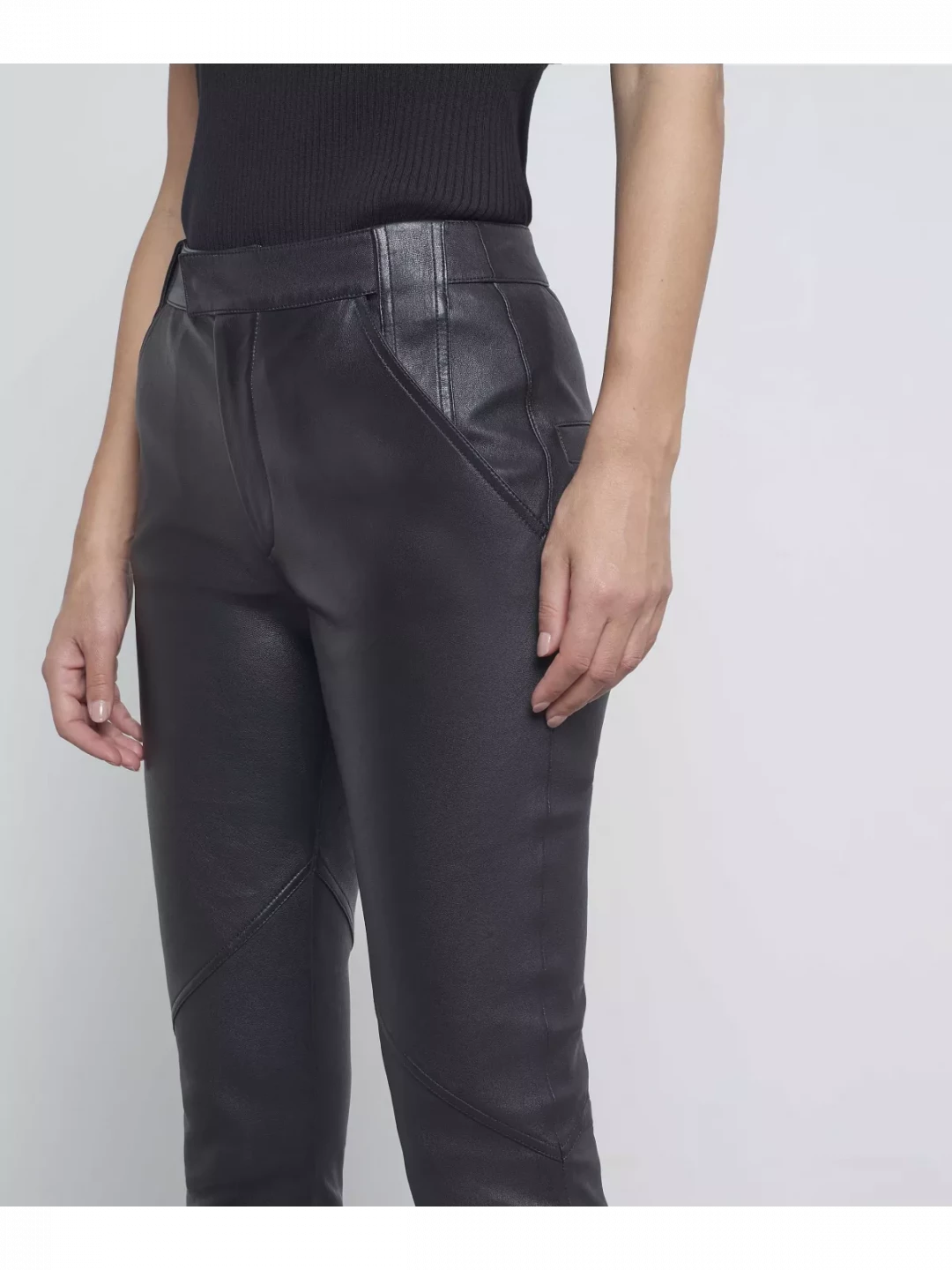 Leather Trousers With Stitch Detail by  on curated-crowd.com