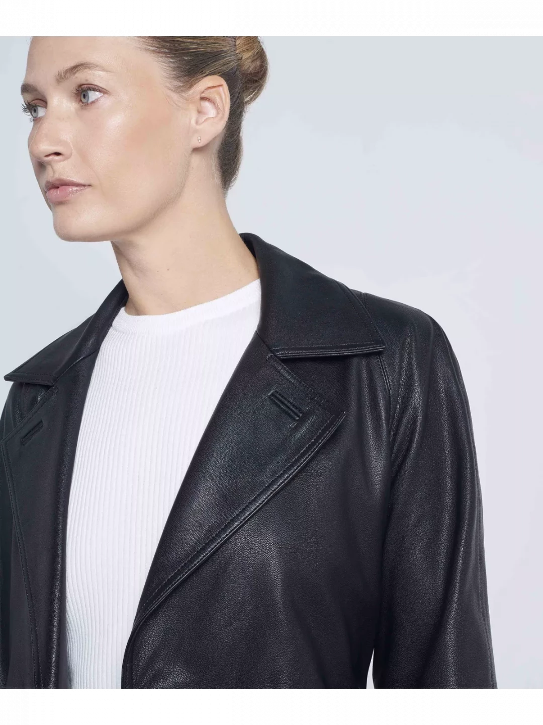 Premium Napa Leather Trench Coat With Waist Belt by  on curated-crowd.com