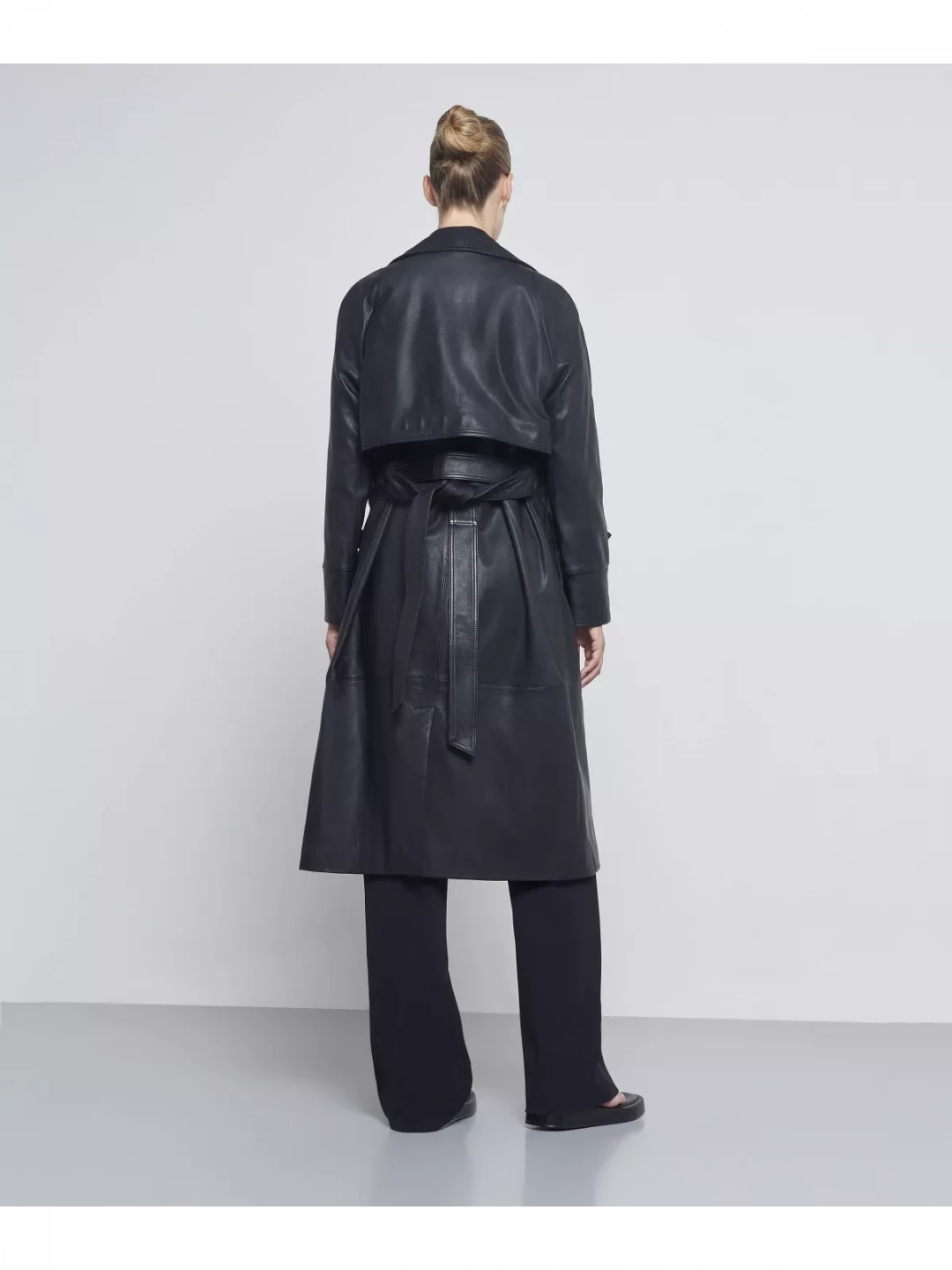 Premium Napa Leather Trench Coat With Waist Belt by  on curated-crowd.com