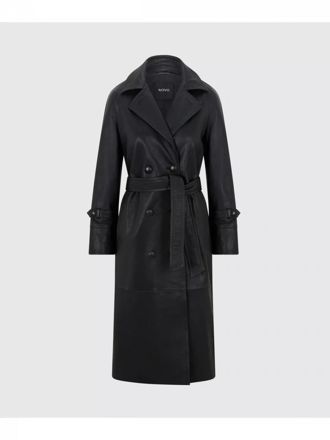 Premium Napa Leather Trench Coat With Waist Belt by  on curated-crowd.com