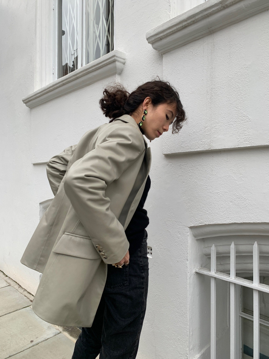 Chesca Oversize Leather Blazer in Stone by  on curated-crowd.com