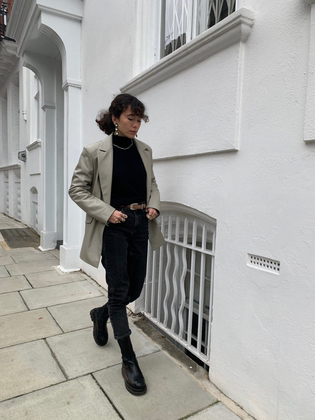 Chesca Oversize Leather Blazer in Stone by  on curated-crowd.com