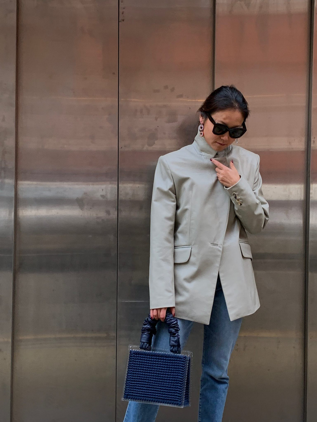 Chesca Oversize Leather Blazer in Stone by  on curated-crowd.com