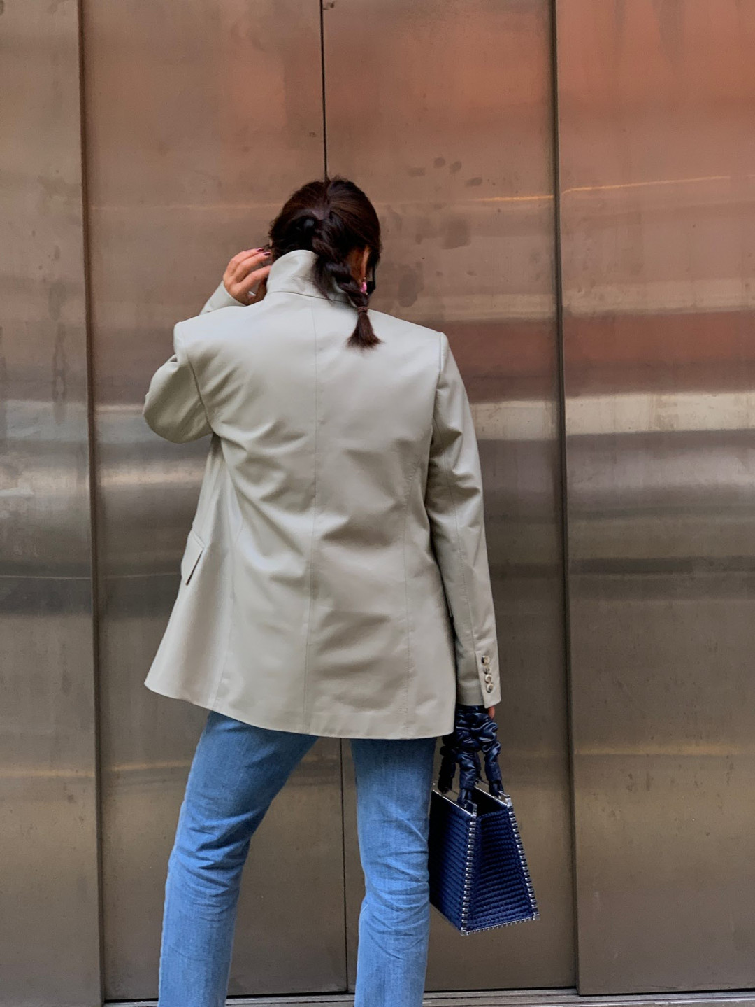 Chesca Oversize Leather Blazer in Stone by  on curated-crowd.com