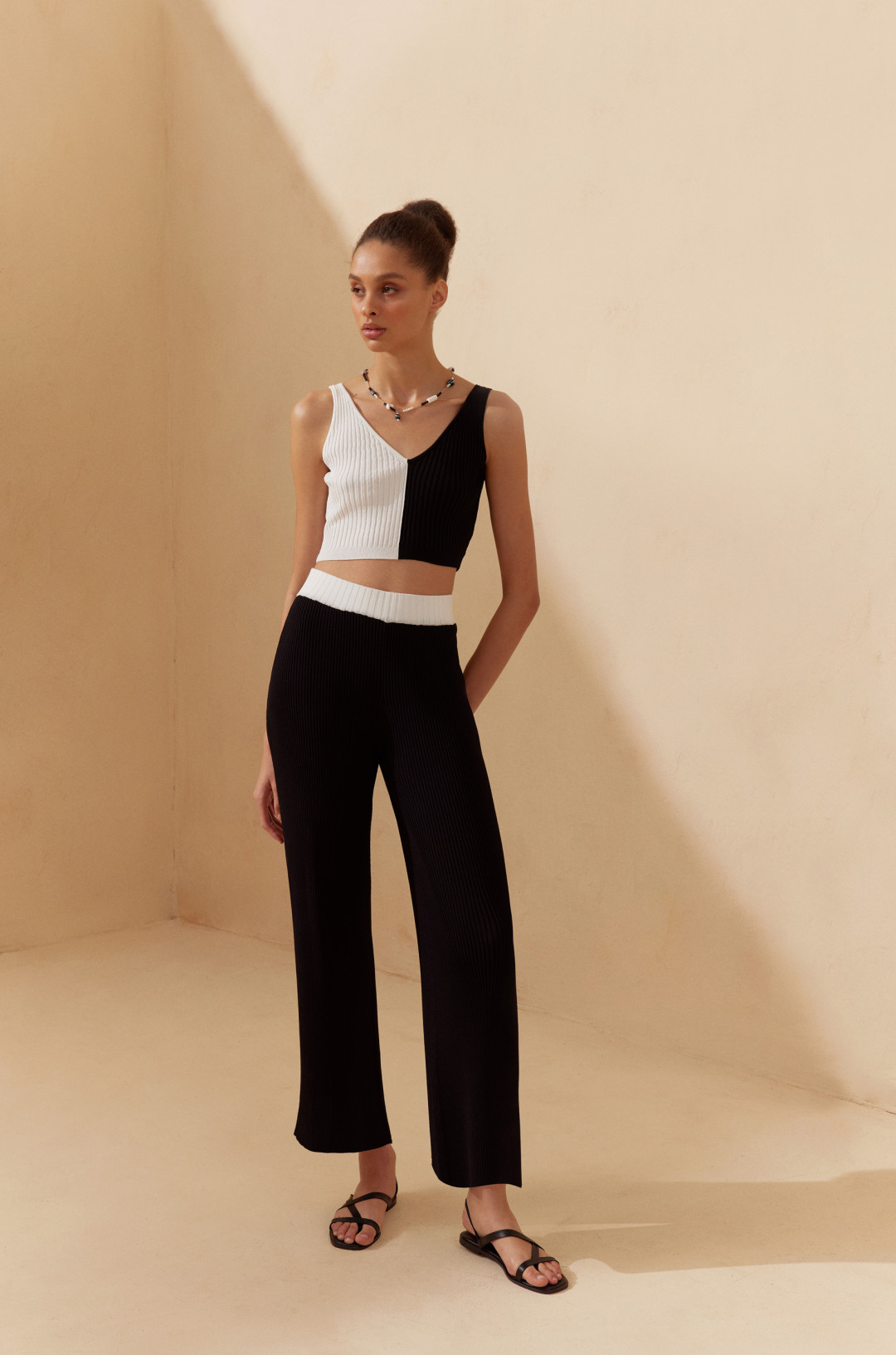 Black and White Ribbed Crop Top by  on curated-crowd.com