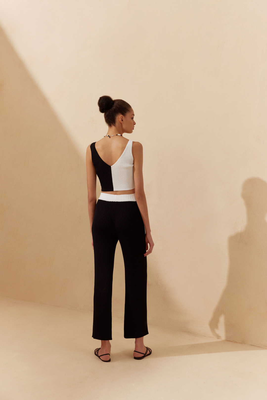 Black and White Ribbed Crop Top by  on curated-crowd.com
