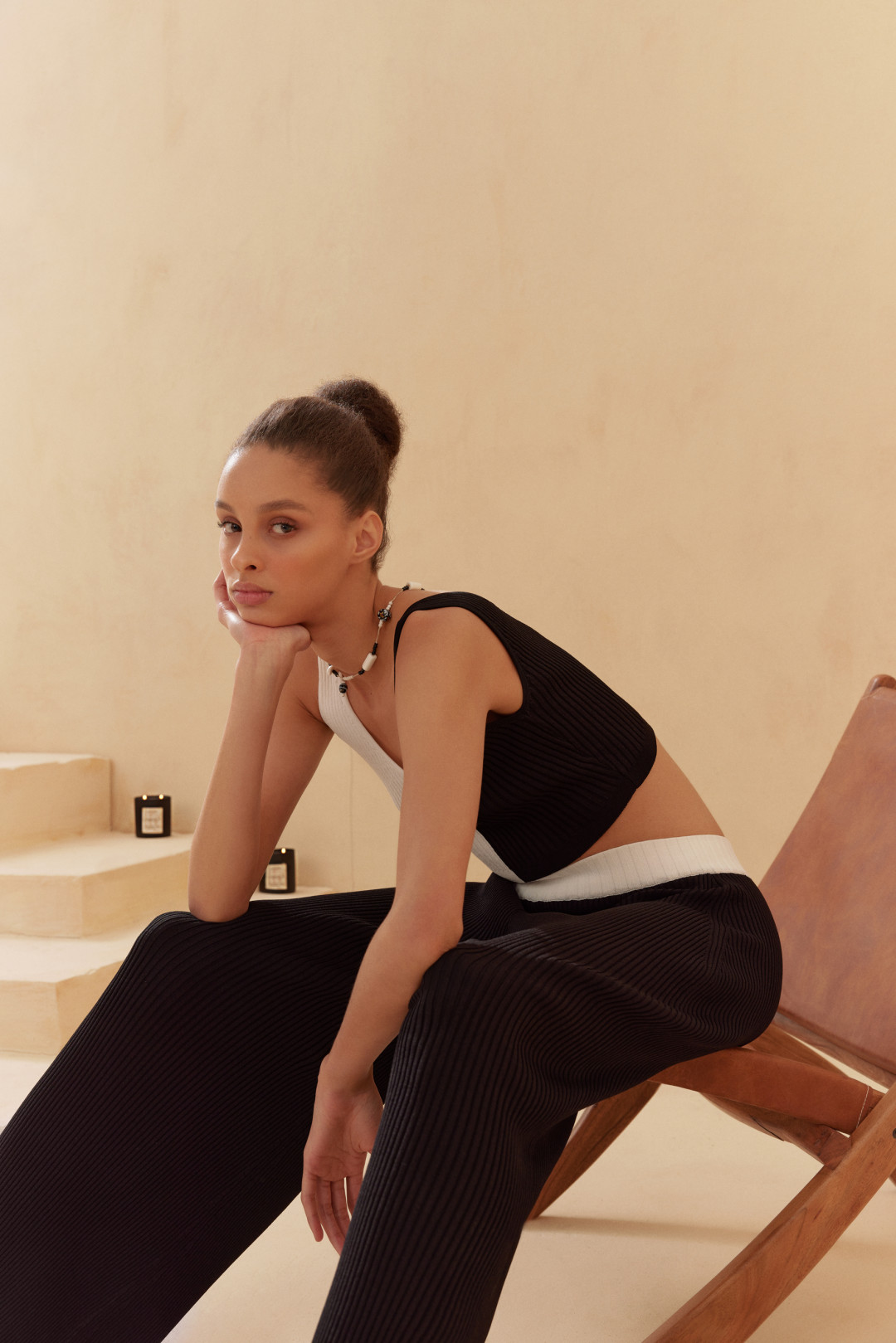 Black and White Ribbed Crop Top by  on curated-crowd.com