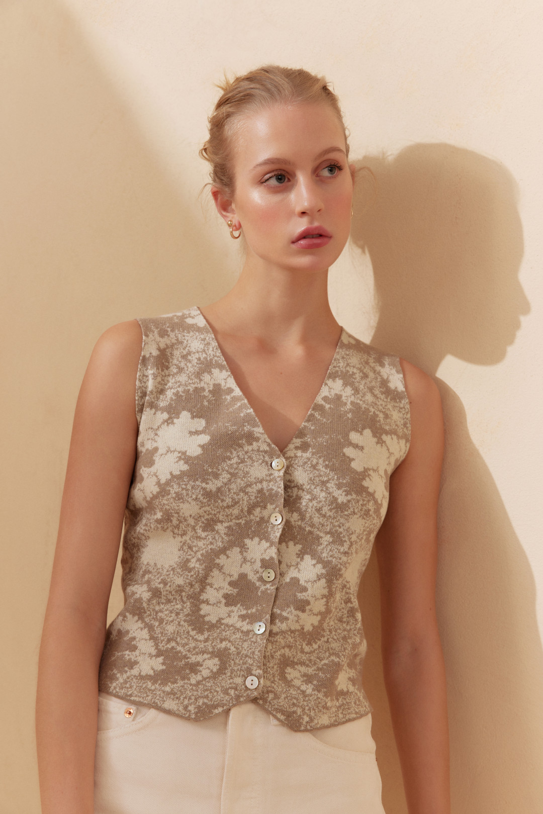 Beige Marble Vest by  on curated-crowd.com