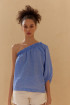 Sky Blue Linen One Sleeve Top by Labeca London on curated-crowd.com