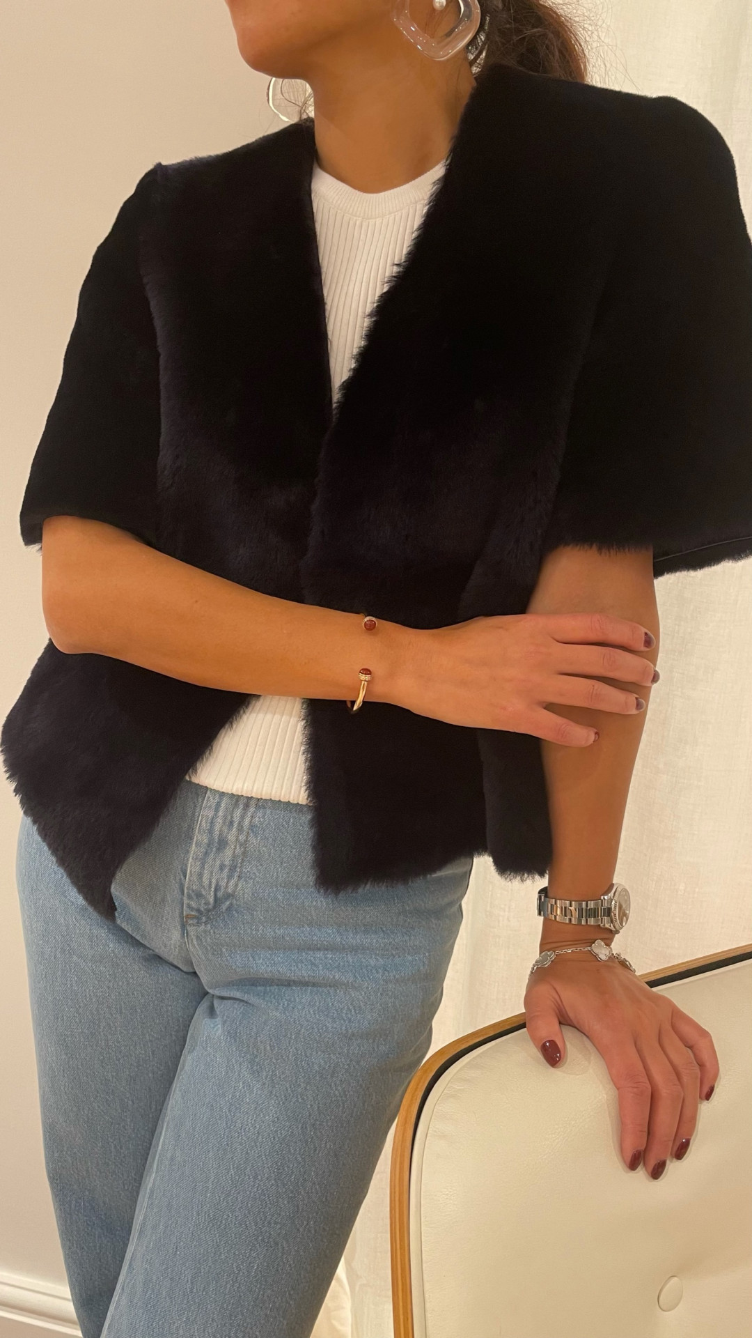 Jeanette Short-Sleeved Shearling Jacket by  on curated-crowd.com