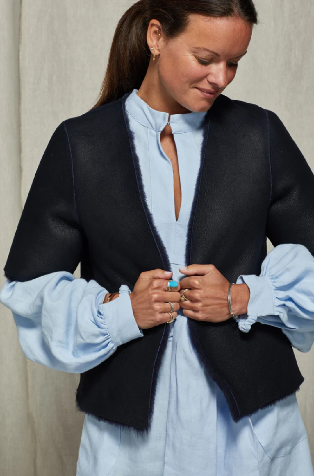 Jeanette Short-Sleeved Shearling Jacket by  on curated-crowd.com