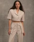 Beige Cropped Blazer by KLEI STUDIO on curated-crowd.com