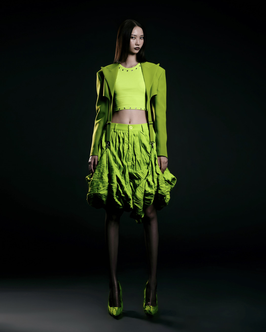 Acid Green Eyelet Tank Top by  on curated-crowd.com