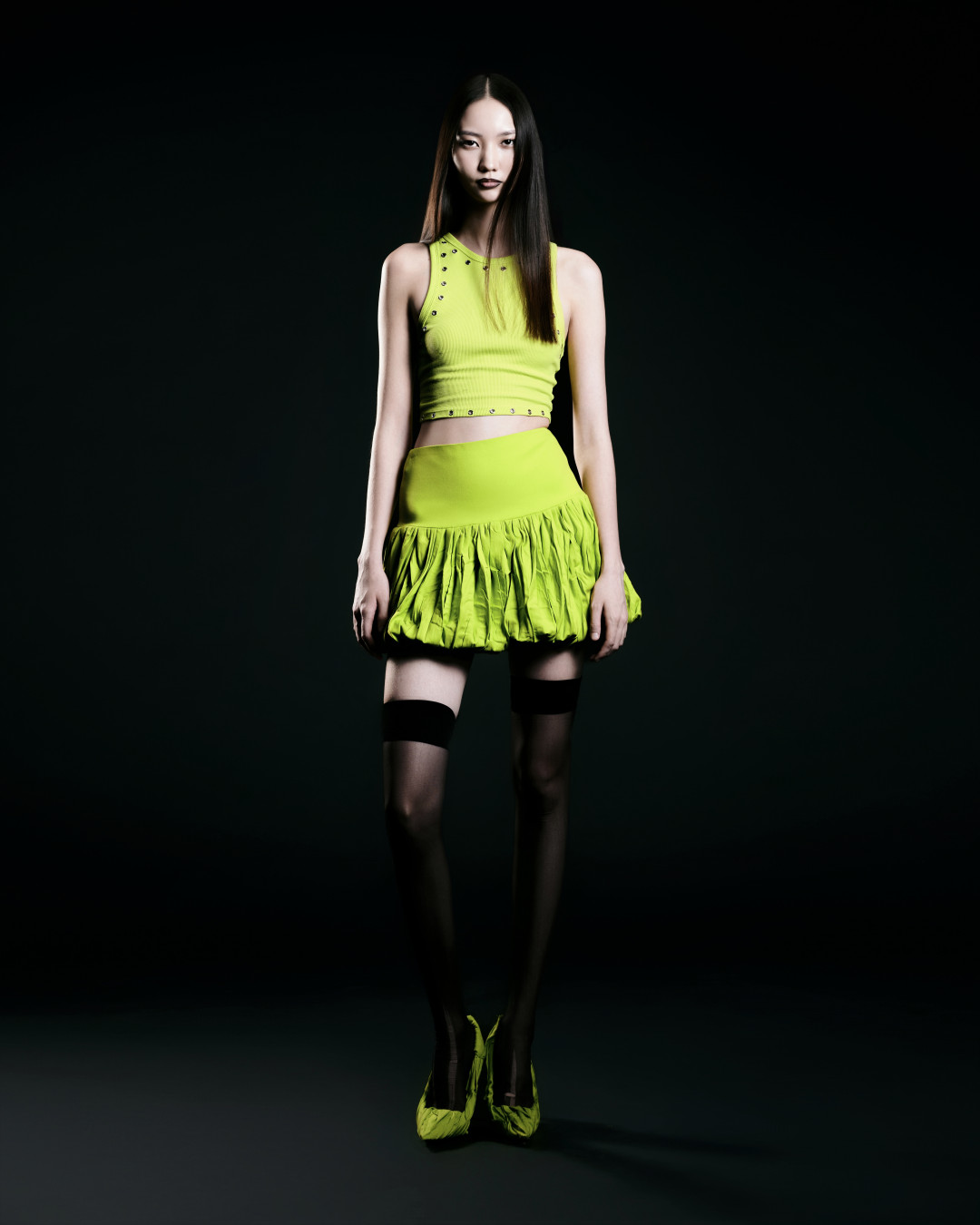 Acid Green Eyelet Tank Top by  on curated-crowd.com