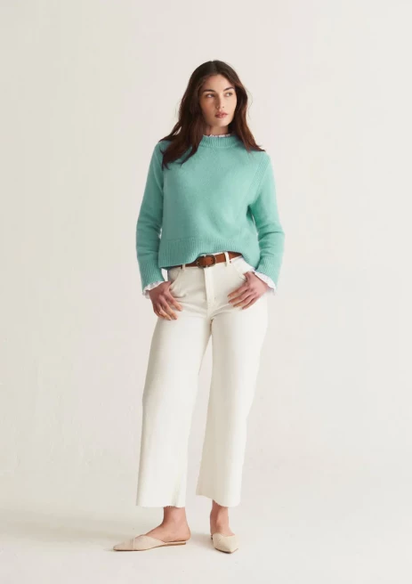 Cropped Cashmere Sweatshirt in Mint Green by LOOP Cashmere on curated-crowd.com