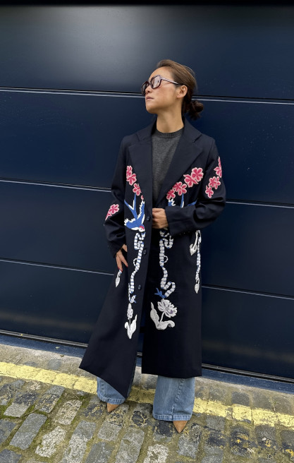 Romantic Birds Wool Coat by Artwear Gallery on curated-crowd.com