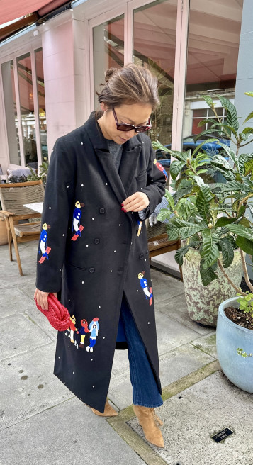 Ski People Wool Black Coat by Artwear Gallery on curated-crowd.com