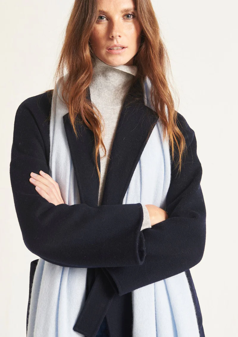 Lofty Cashmere Blanket Scarf in Whisper Blue by LOOP Cashmere on curated-crowd.com