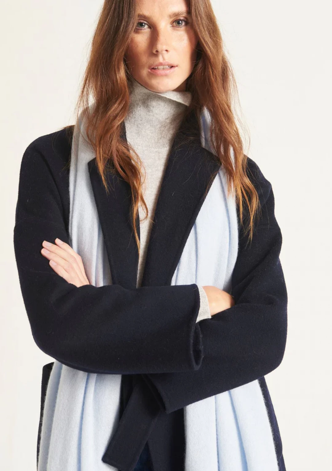 Lofty Cashmere Blanket Scarf in Whisper Blue by LOOP Cashmere on curated-crowd.com
