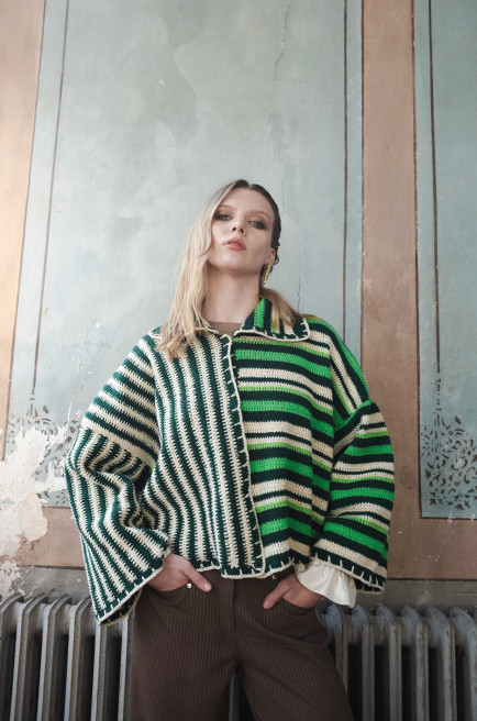 Daria Jacket Dual-Striped Green by Jessica K on curated-crowd.com