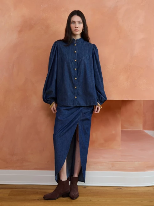 Daria Denim Top by Faraway on curated-crowd.com