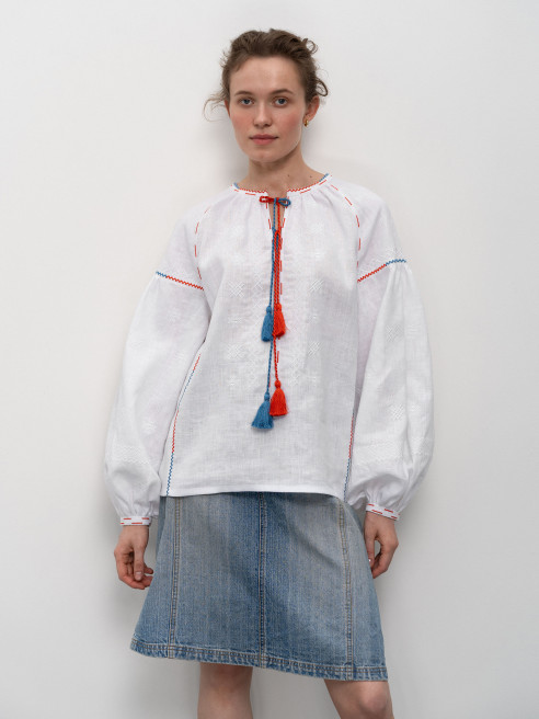 White Linen Embroidered Shirt 'Kharkivska' by Etnodim on curated-crowd.com