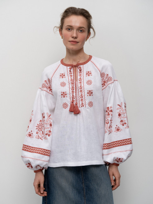 White Linen Embroidered Shirt 'Opishne' by Etnodim on curated-crowd.com