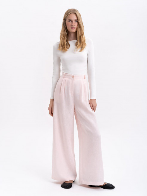Light Pink Linen Pants 'Agrus' by Etnodim on curated-crowd.com