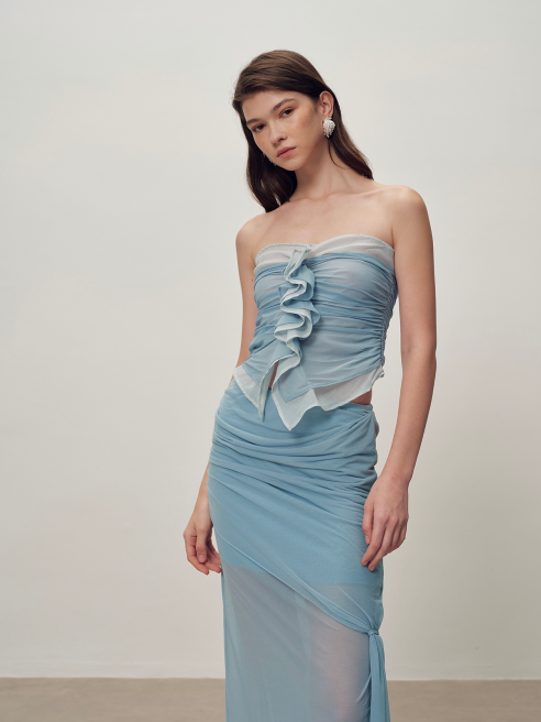 Blue Mesh Lace Bustier by SIJIASUDIO on curated-crowd.com