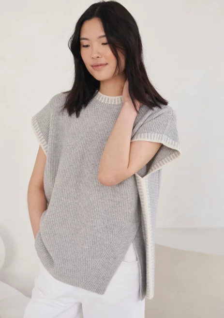 Ribbed Stitch Detail Tank Top in Mist Grey by LOOP Cashmere on curated-crowd.com