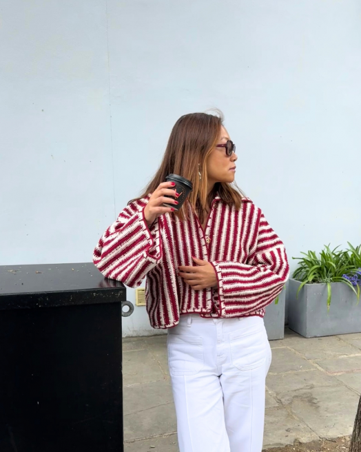 Daria Jacket Burgundy/White by Jessica K on curated-crowd.com