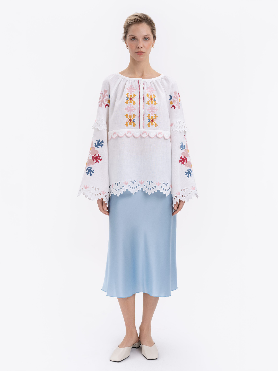 White Embroidered "Horytsvit" Blouse by Etnodim on curated-crowd.com