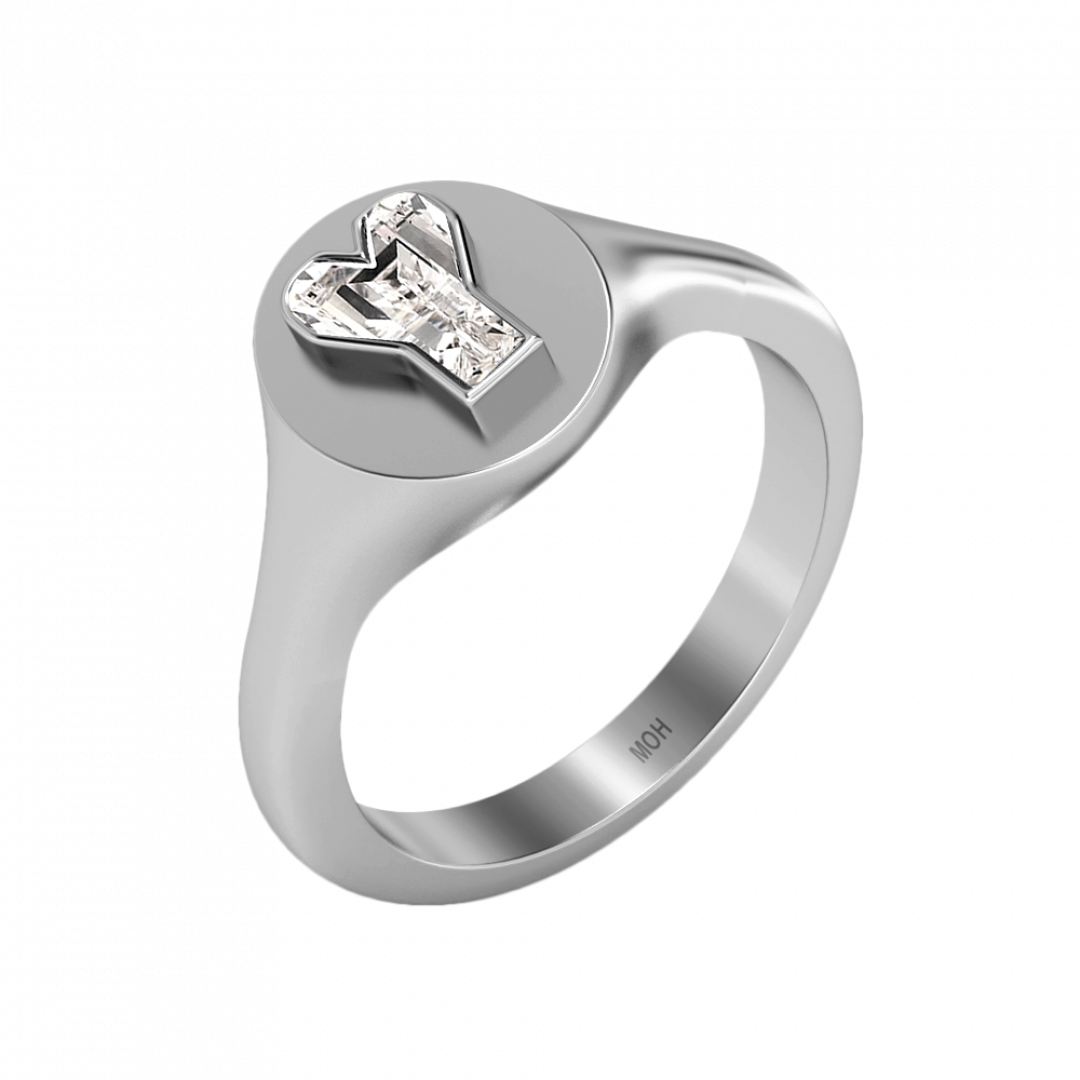 Alphabet Diamond Signet White Gold Ring by MOH on curated-crowd.com
