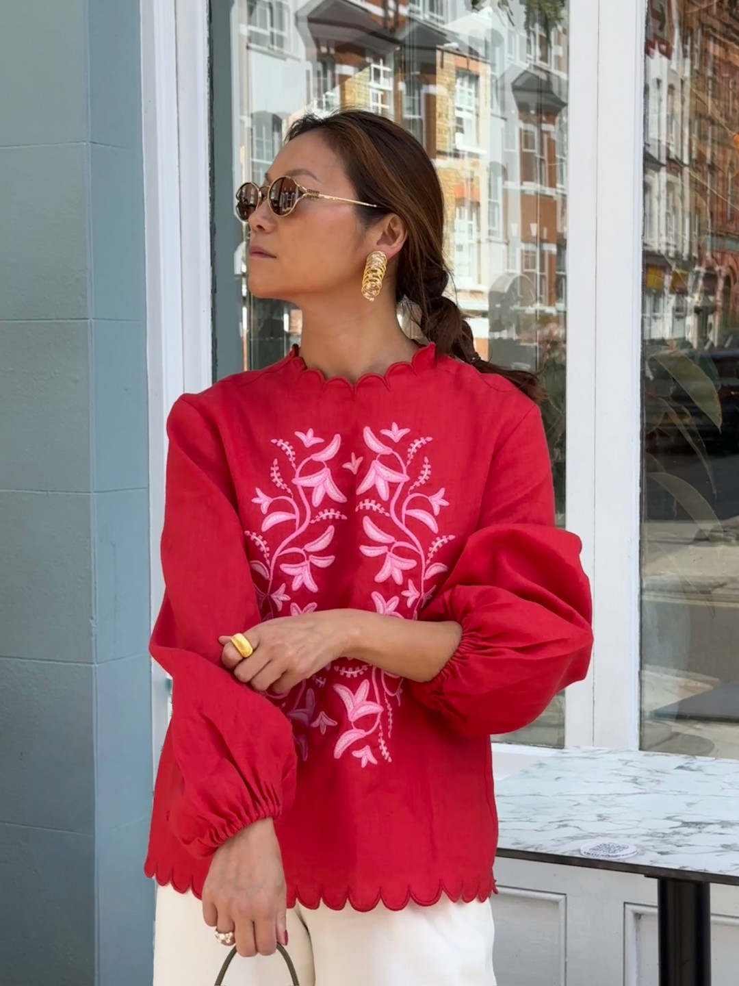 Red‑Coloured Embroidered Shirt  'Troyanda' by Etnodim on curated-crowd.com
