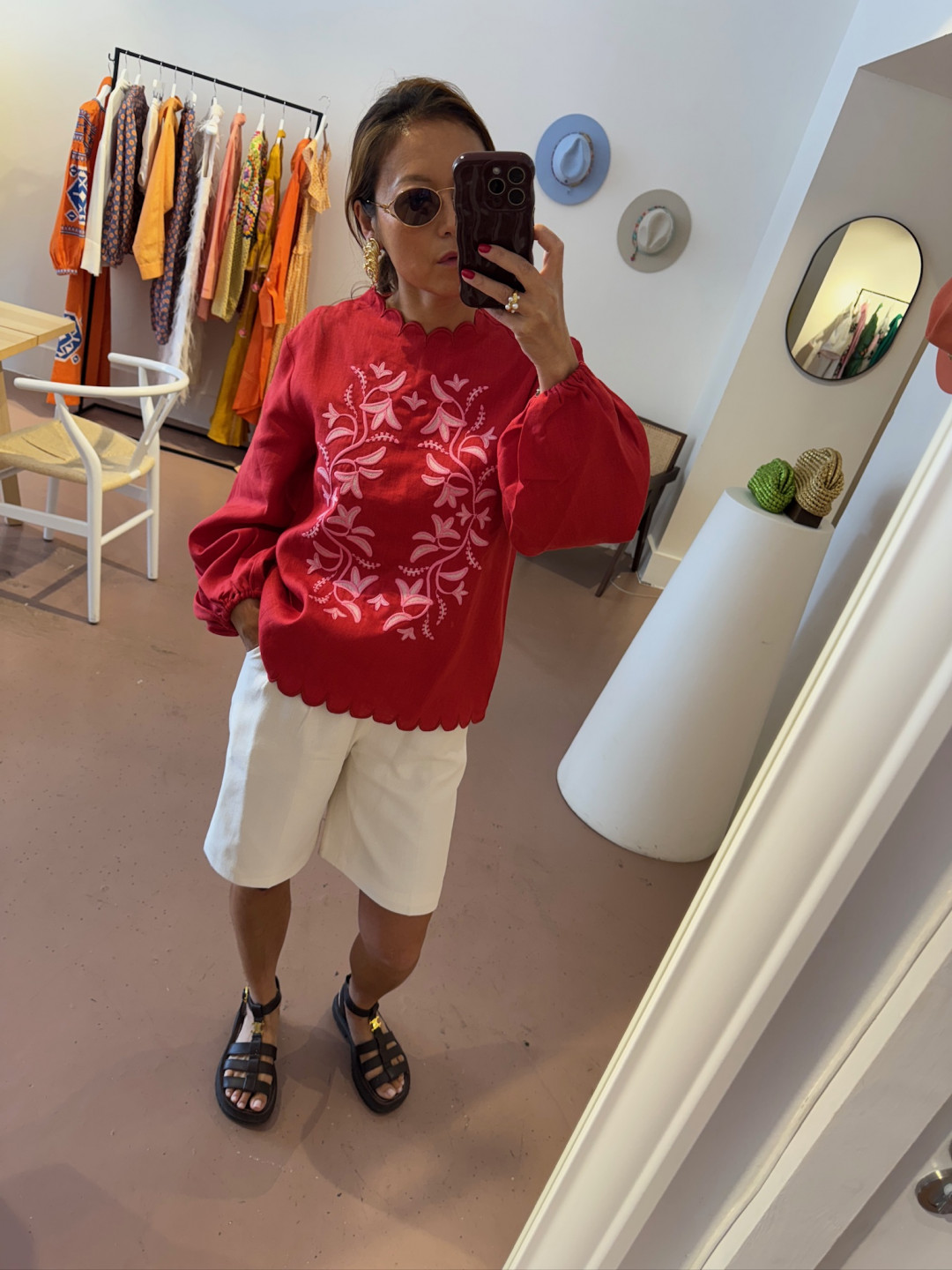 Red‑Coloured Embroidered Shirt  'Troyanda' by Etnodim on curated-crowd.com
