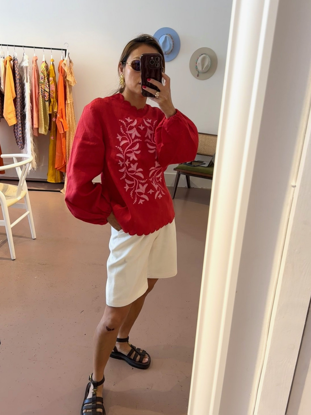 Red‑Coloured Embroidered Shirt  'Troyanda' by Etnodim on curated-crowd.com