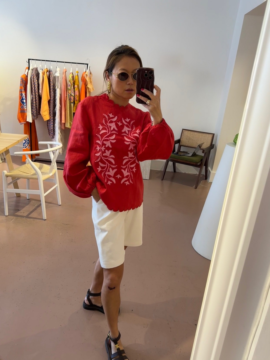 Red‑Coloured Embroidered Shirt  'Troyanda' by Etnodim on curated-crowd.com