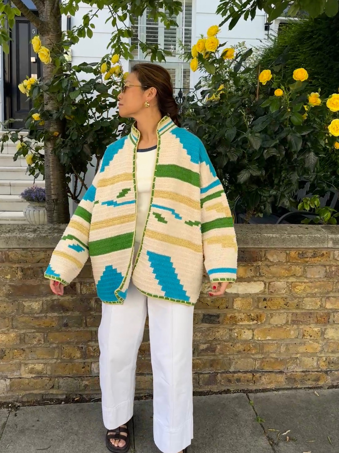 Kiona Jacket Beige/Green Long by Jessica K on curated-crowd.com