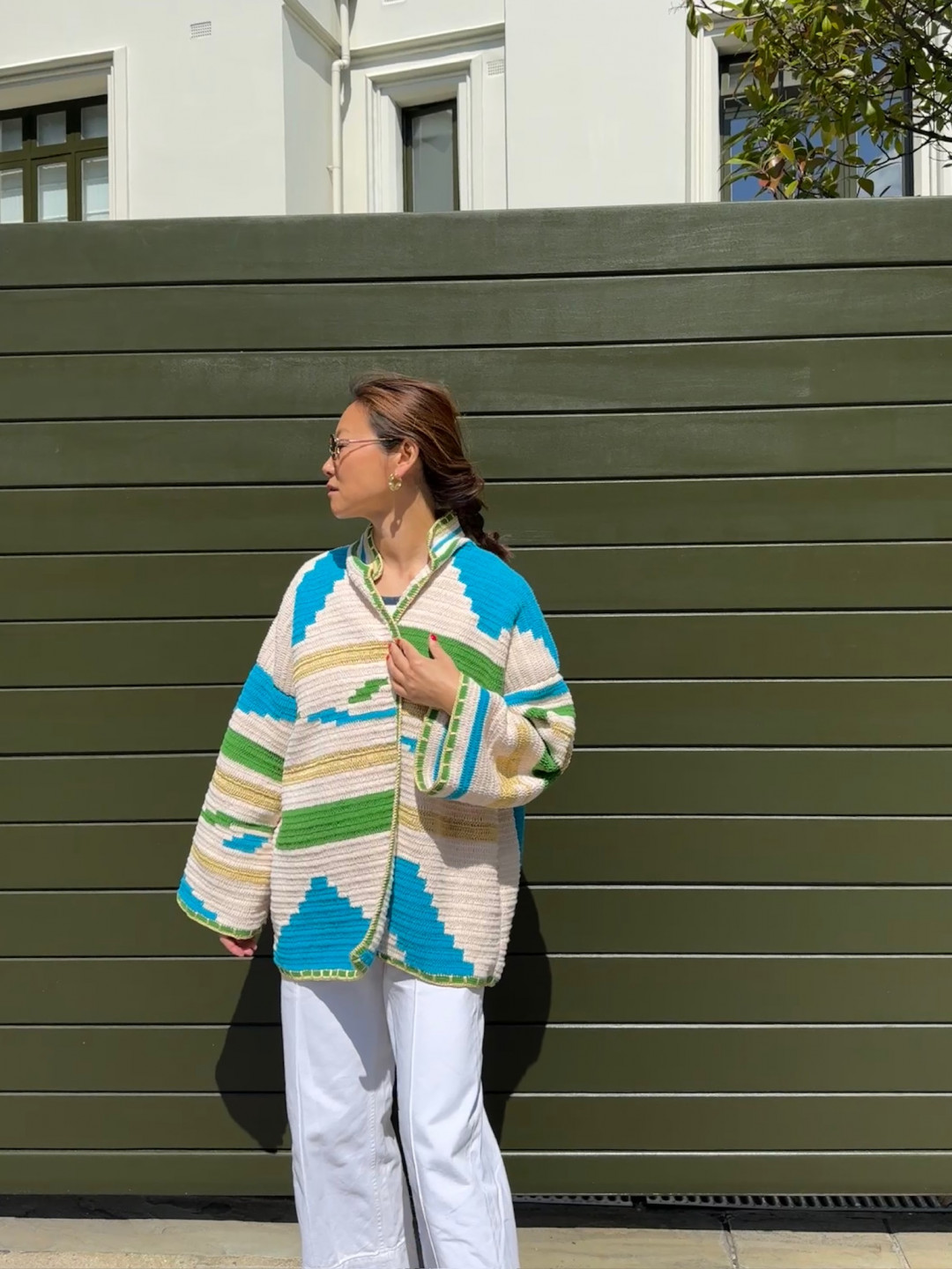 Kiona Jacket Beige/Green Long by Jessica K on curated-crowd.com