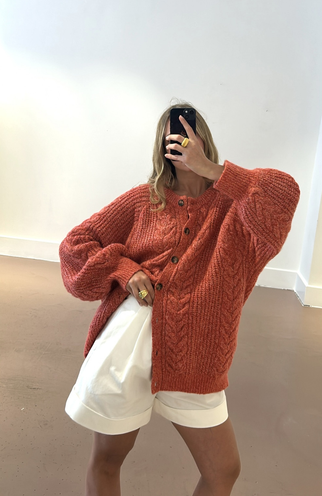 Silk Cashmere Cable Cardigan In Geranium Red by LOOP Cashmere on curated-crowd.com