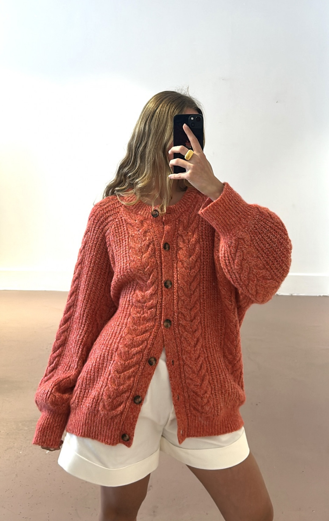 Silk Cashmere Cable Cardigan In Geranium Red by LOOP Cashmere on curated-crowd.com