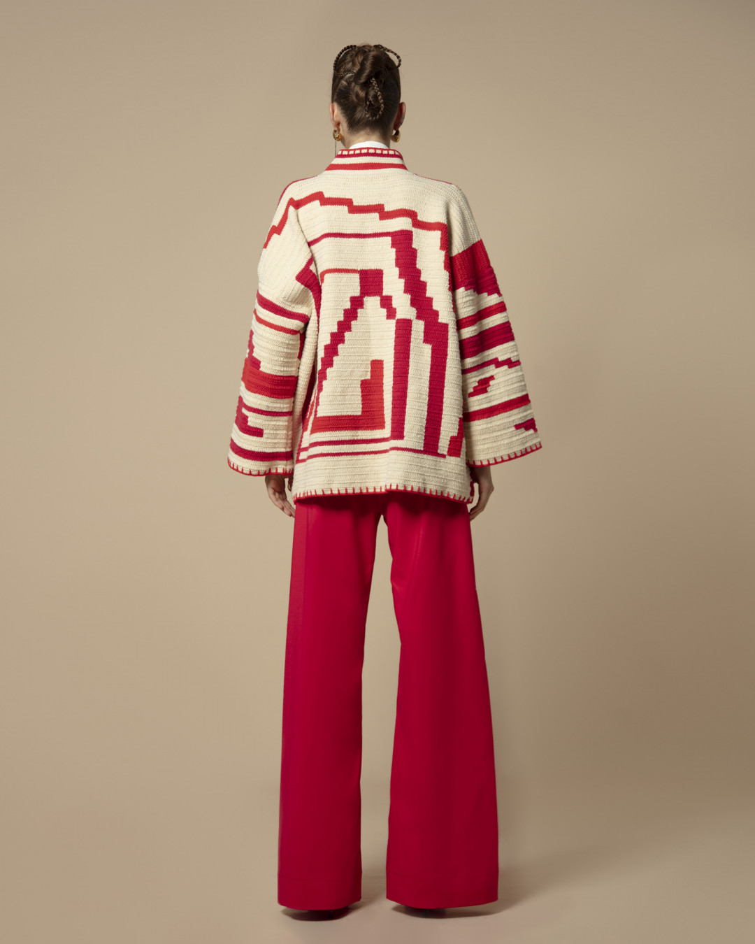 Kiona Jacket Beige/Red - Long by Jessica K on curated-crowd.com