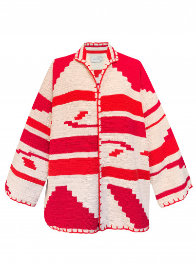 Kiona Jacket Beige/Red - Long by Jessica K on curated-crowd.com